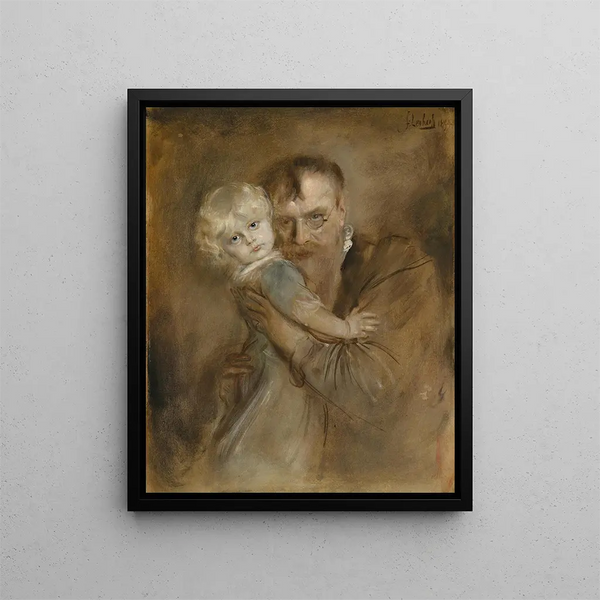 Autorretrato con su hija Marion - Franz von Lenbach — cuadro enmarcado en la pared