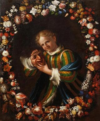 Franz von Margety - Kind mit Larve im Blumenkranz.webp