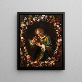 Franz von Margety - Kind mit Larve im Blumenkranz.webp