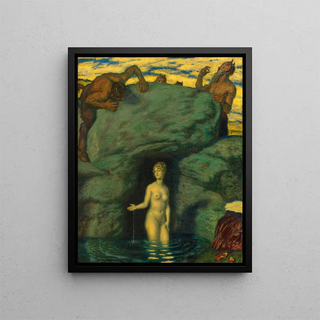Franz von Stuck - Quellnymphe von Faunen belauscht.webp
