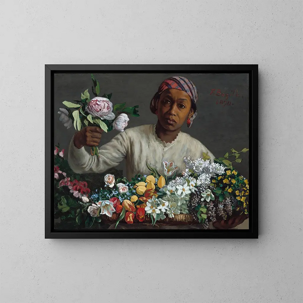 Joven mujer con peonías - Frédéric Bazille — cuadro enmarcado en la pared