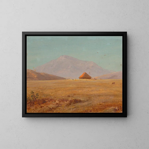 Meseta montañosa con una cabaña - Frederic Edwin Church — cuadro enmarcado en la pared