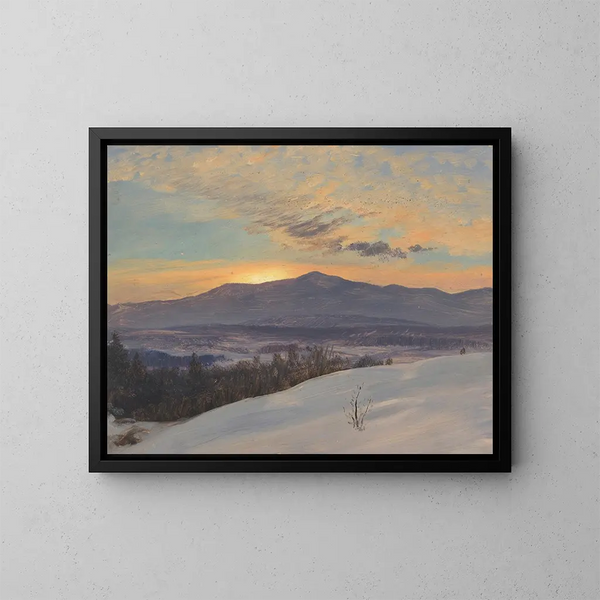 Sunset over the Hudson Valley in winter - Frederic Edwin Church — framed artwork on a wall