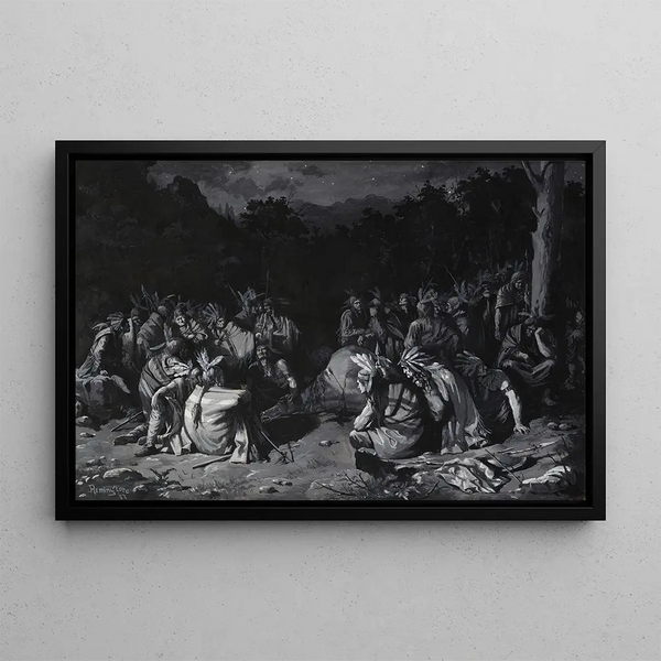 Reunión india - Frederic Remington — cuadro enmarcado en la pared
