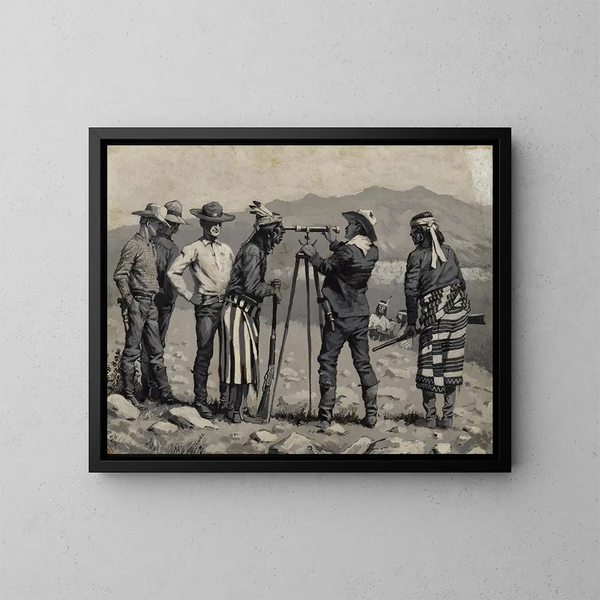 Mirar a través del telescopio - Frederic Remington — cuadro enmarcado en la pared