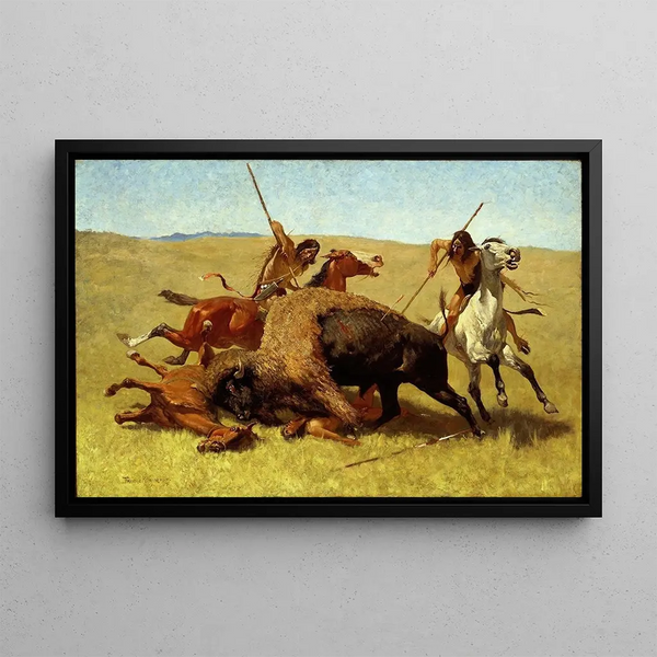 La caza del bisonte - Frederic Remington — cuadro enmarcado en la pared