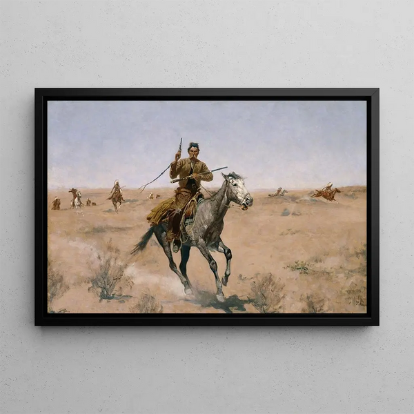 El vuelo - Frederic Remington — cuadro enmarcado en la pared