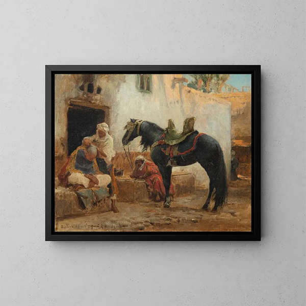 El barbero de Biskra - Frederick Arthur Bridgman — cuadro enmarcado en la pared