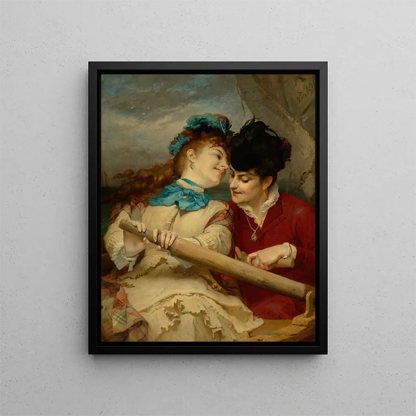 De qué hablan las jóvenes chicas Concerning what the young women are talking about - Frederick Arthur Bridgman — cuadro enmarcado en la pared