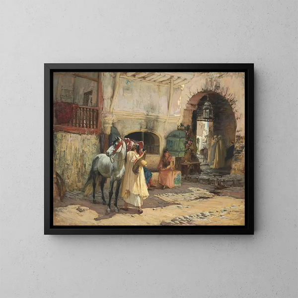 En ruta para un paseo en Constantine, Argelia - Frederick Arthur Bridgman — cuadro enmarcado en la pared