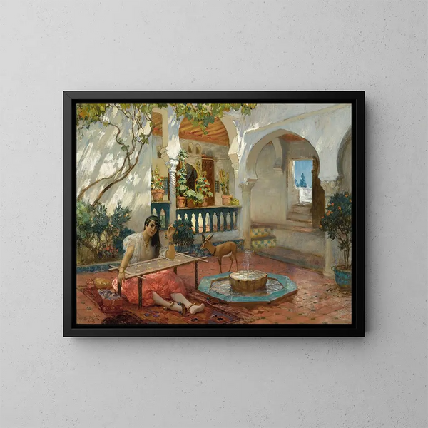 El tejedor - Frederick Arthur Bridgman — cuadro enmarcado en la pared