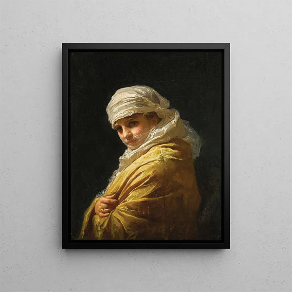 Joven mujer con turbante blanco - Frederick Arthur Bridgman — cuadro enmarcado en la pared