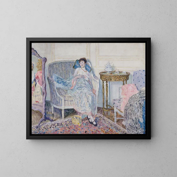 In the Boudoir - Frederick Carl Frieseke — framed artwork on a wall