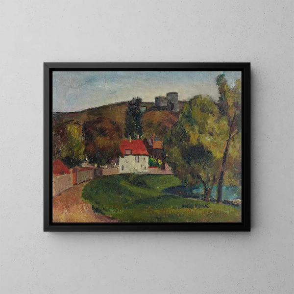 Paisaje de pueblo bajo las ruinas - Frederick Porter — cuadro enmarcado en la pared