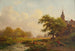 Paisaje de verano con pastores y ganado cerca de un pueblo - Frederik Marinus Kruseman — vista de la obra
