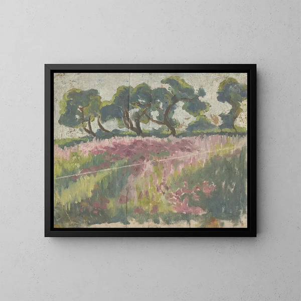 Prairie en fleurs avec des arbres - Frida Konstantin — cuadro enmarcado en la pared