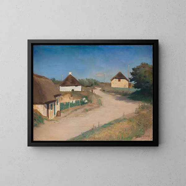Casas a lo largo de una carretera en Mors, Jutland - Fridolin Johansen — cuadro enmarcado en la pared