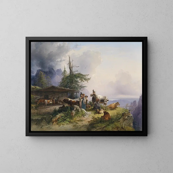 la economía alpina en Untersberg - Friedrich August Matthias Gauermann — cuadro enmarcado en la pared