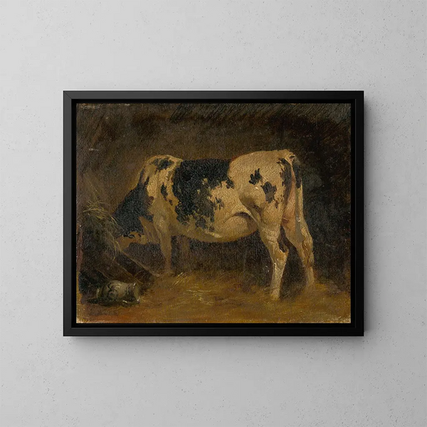 Vaca en un granero - Friedrich August Matthias Gauermann — cuadro enmarcado en la pared