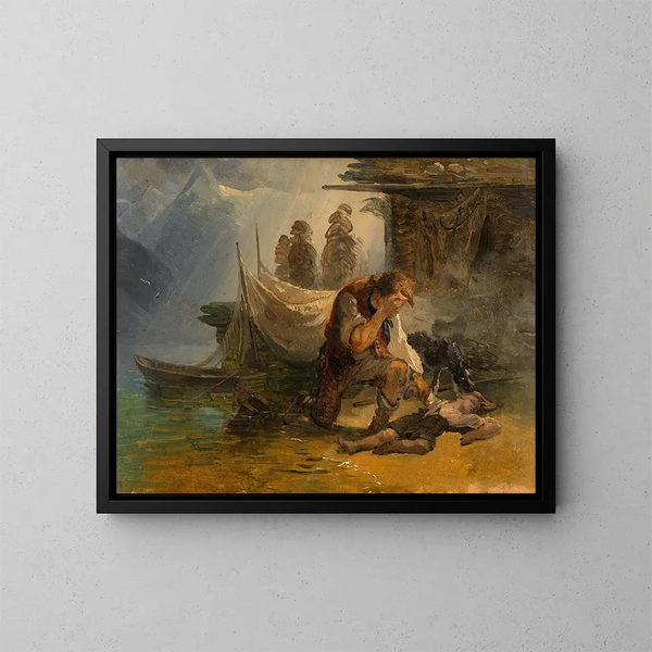El niño ahogado - Friedrich August Matthias Gauermann — cuadro enmarcado en la pared