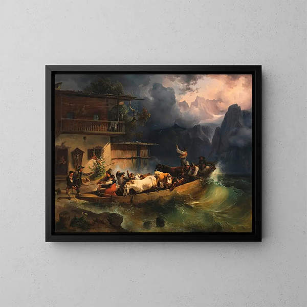 Un barco alpino en la tormenta - Friedrich August Matthias Gauermann — cuadro enmarcado en la pared