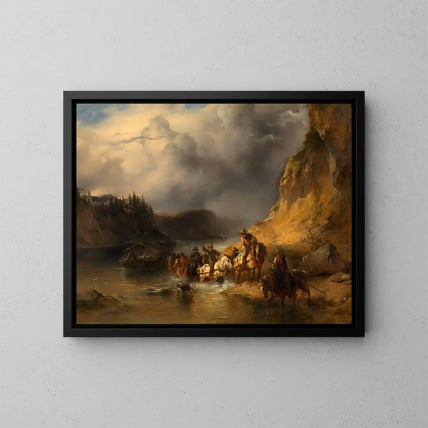 Un convoy de barcos en el Danubio - Friedrich August Matthias Gauermann — cuadro enmarcado en la pared