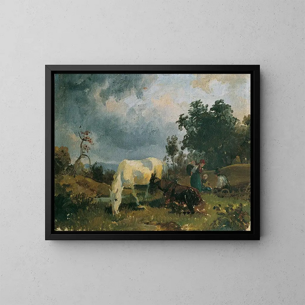 Un caballo gris en la llanura - Friedrich August Matthias Gauermann — cuadro enmarcado en la pared