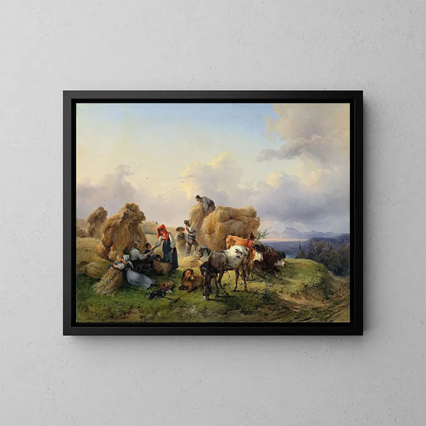 Récolte dans les contreforts des Alpes - Friedrich August Matthias Gauermann — cuadro enmarcado en la pared