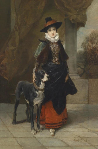 Friedrich August von Kaulbach - Bildnis einer Dame im historisierenden Kostm mit Dogge.webp