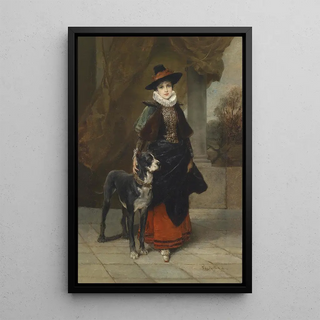 Friedrich August von Kaulbach - Bildnis einer Dame im historisierenden Kostm mit Dogge.webp