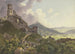 Les Ruines de Gleiberg et Vetzberg près de Gießen, à gauche les deux ruines de châteaux sur les montagnes, à droite une large vallée au premier plan, excursionnistes et bergers - Friedrich Christian Reinermann — artwork view