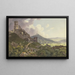 Les Ruines de Gleiberg et Vetzberg près de Gießen, à gauche les deux ruines de châteaux sur les montagnes, à droite une large vallée au premier plan, excursionnistes et bergers - Friedrich Christian Reinermann — framed artwork on a wall