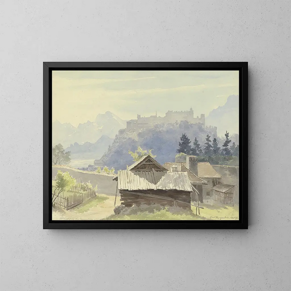 Vista de la fortaleza de Hohensalzburg desde el monte de los Capuchinos - Friedrich Ernst Morgenstern — cuadro enmarcado en la pared
