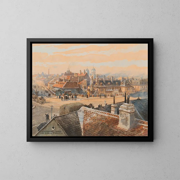 Vista del barrio vienés de Lichtenthal con la iglesia Schubert - Friedrich Frank — cuadro enmarcado en la pared