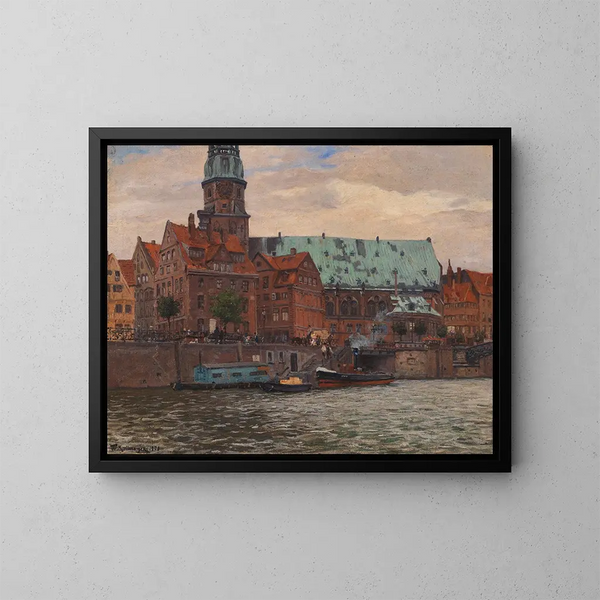 Vista de la iglesia de Santa Catalina en Hamburgo - Friedrich Kallmorgen — cuadro enmarcado en la pared