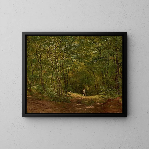 Paseante en un paisaje forestal - Friedrich Loos — cuadro enmarcado en la pared