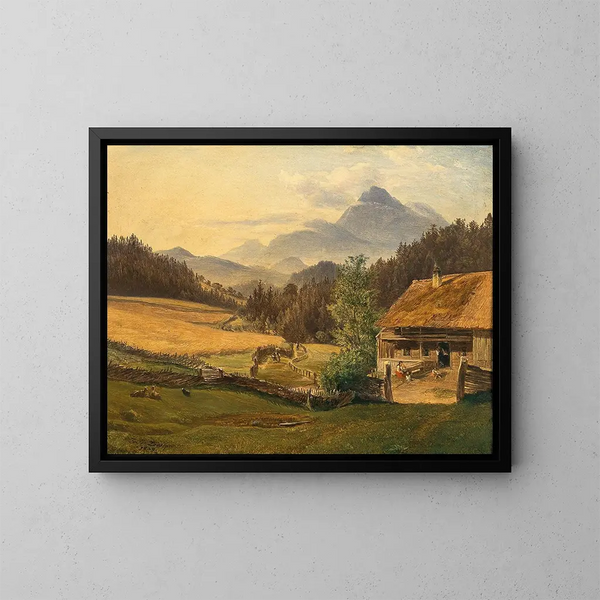 Paisaje de verano en la montaña - Friedrich Loos — cuadro enmarcado en la pared