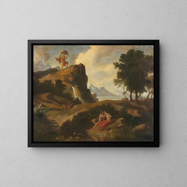 El cíclope Polifemo celoso mata a Acis, el amante de la nereida Galatea, con una roca - Friedrich Preller el Joven | Cuadro — cuadro enmarcado en la pared