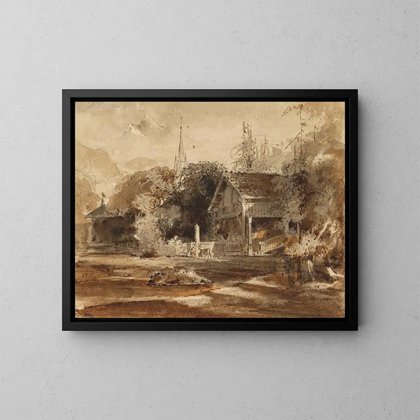 Vista de un pueblo suizo - Friedrich Salathé — cuadro enmarcado en la pared