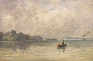 Friedrich Voltz - Chiemsee mit Fischerboot und Dampfer.webp