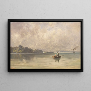 Friedrich Voltz - Chiemsee mit Fischerboot und Dampfer.webp