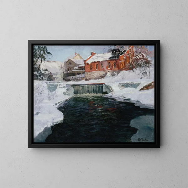 La nouvelle fabrique de Lillehammer - Frits Thaulow — framed artwork on a wall