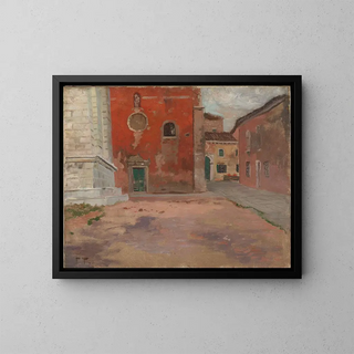 Mur rojo de la iglesia en Venecia - Frits Thaulow — cuadro enmarcado en la pared
