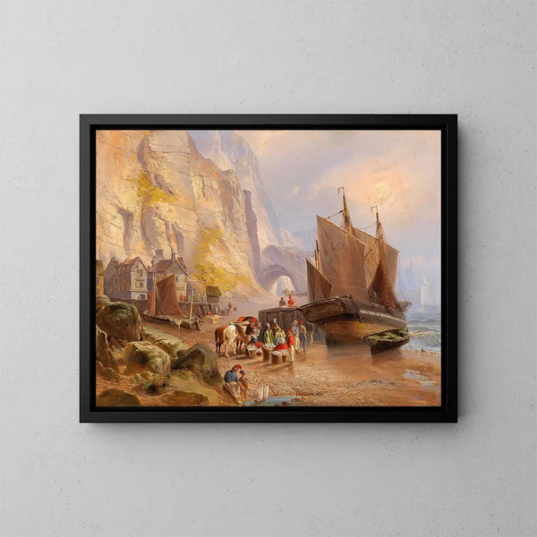 Pescadores en la playa - Fritz Bamberger — cuadro enmarcado en la pared