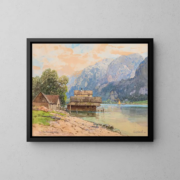 Boats at Hallstatt - Fritz Lach — framed artwork on a wall