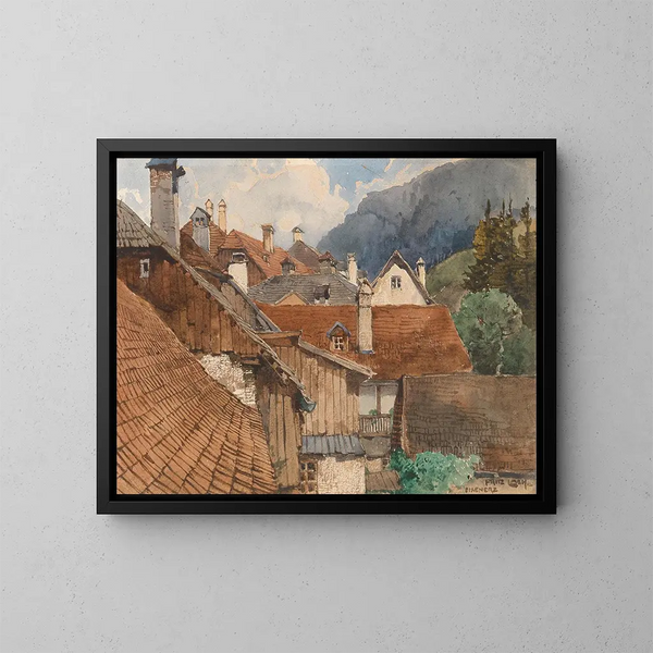 Roofs of houses in Eisenerz - Fritz Lach — framed artwork on a wall