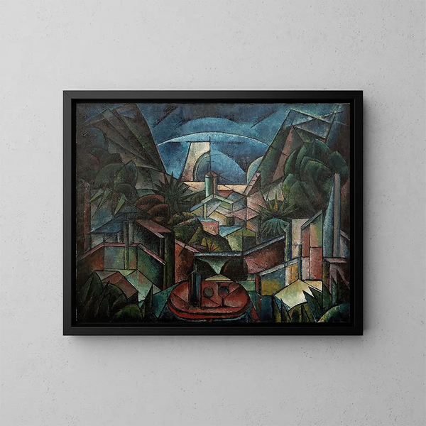 Cubo-futurist landscape painting - Fritz Stuckenberg — framed artwork on a wall