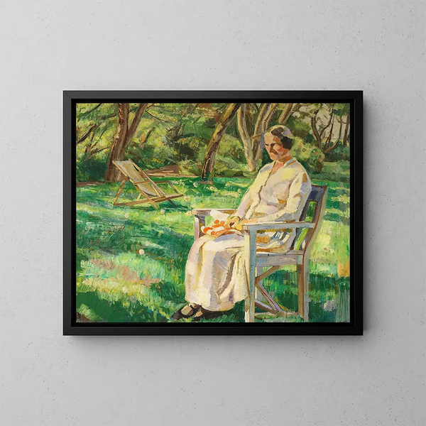 Tarde de verano, Marie en el jardín - Fritz Syberg — cuadro enmarcado en la pared