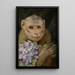 Monkey with a bouquet of violets - Gabriel Max — framed artwork on a wall