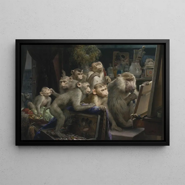 La Visite en el taller - Gabriel von Max — cuadro enmarcado en la pared